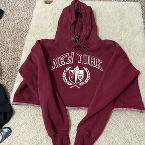 Wild Fable "New York" Cropped Burgundy Hoodie